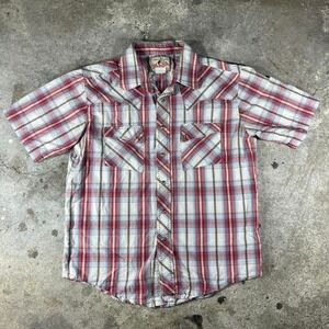 Wrangler‎ American Cowboys Plaid Western Short Sleeve Pearl Snap Shirt Men